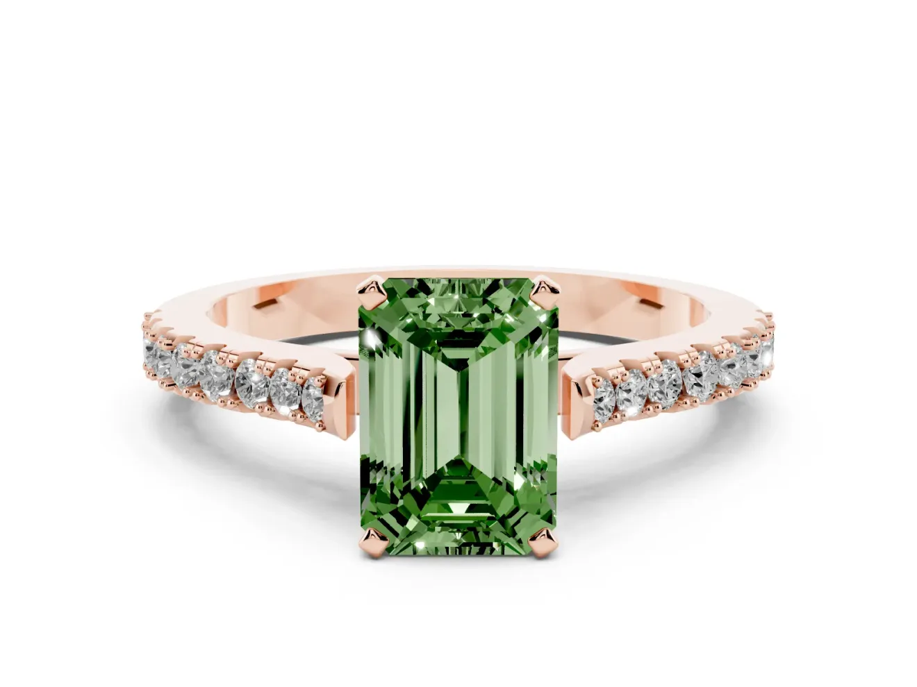 Emerald Cut Pavé Engagement Ring Setting for a Fancy Green Lab-Grown Diamond | Rose Gold - Design NV-24454