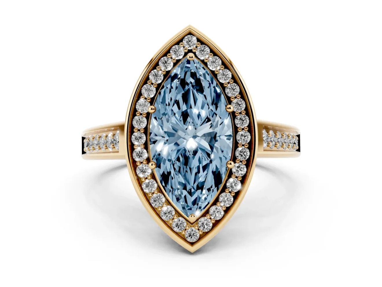Marquise Rimmed Halo Engagement Ring Setting for a Fancy Blue Lab-Grown Diamond | Yellow Gold