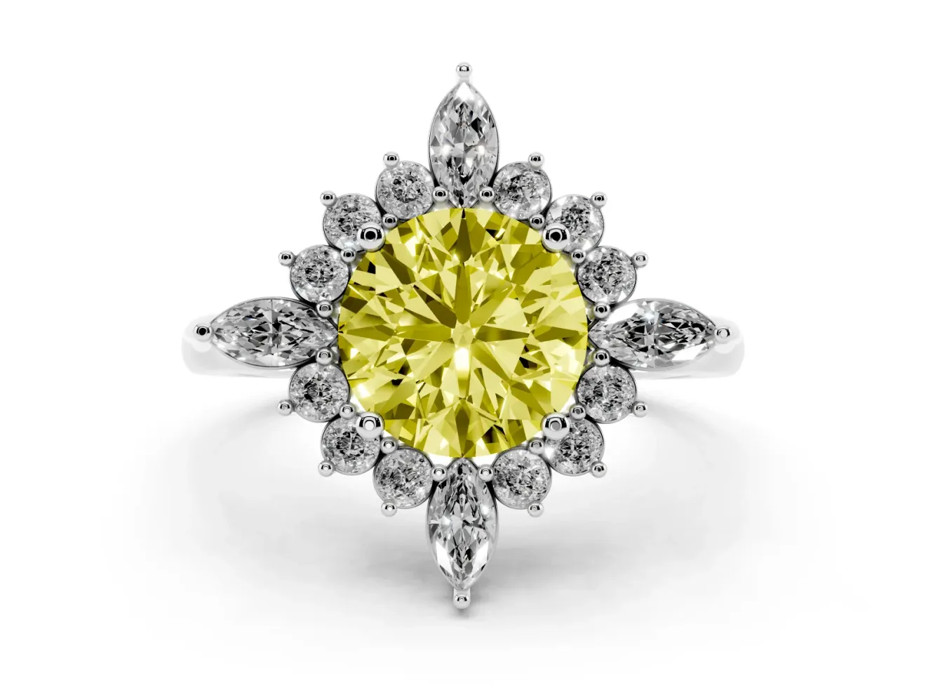 Round Engagement Ring Setting for a Fancy Yellow Lab-Grown Diamond | Sterling Silver - Design NV-24790