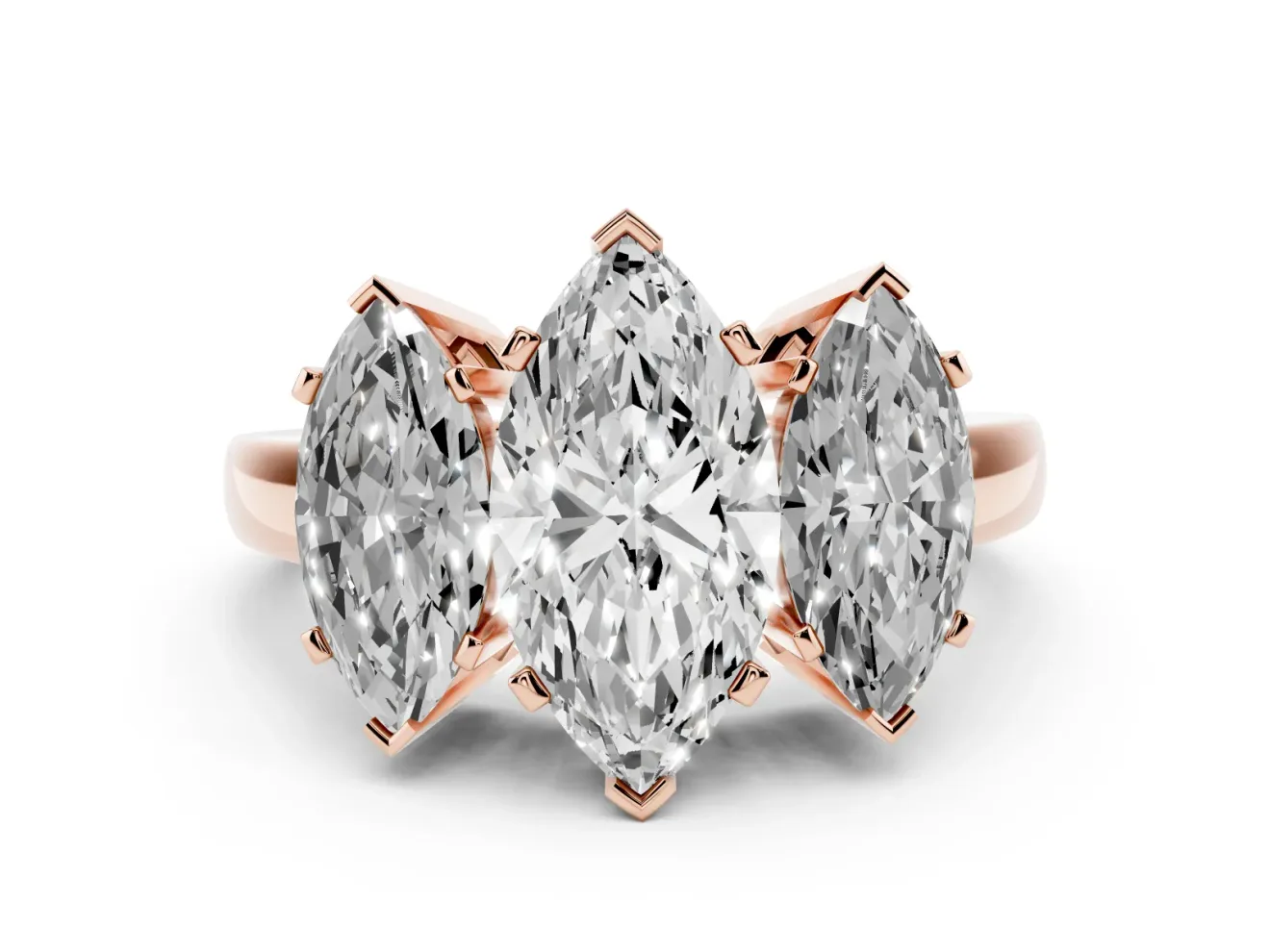 Marquise Three Stone Engagement Ring Setting | Large Side Stones | Rose Gold