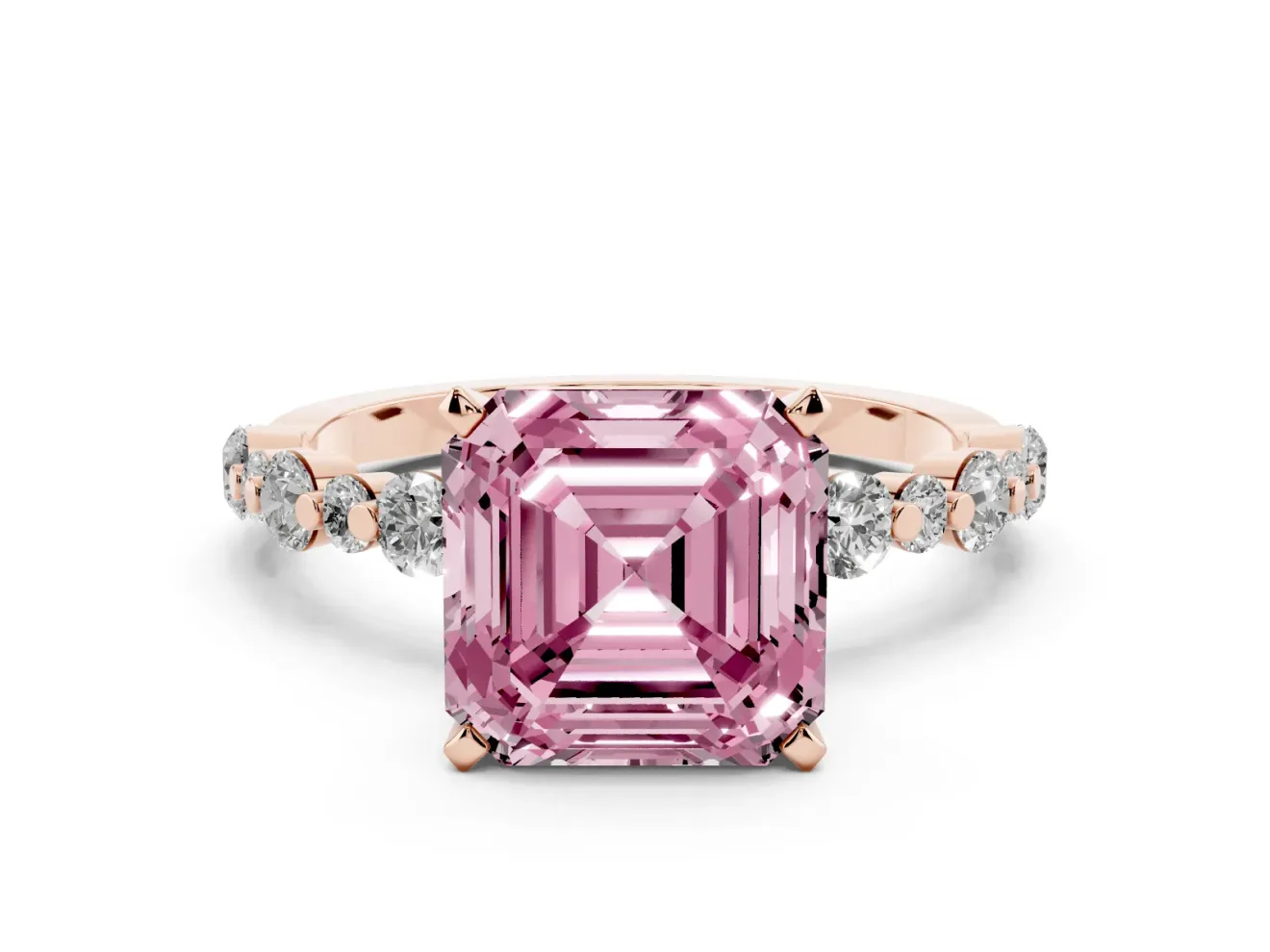 Asscher Cut Pavé Solitaire Engagement Ring Setting for a Fancy Pink Lab-Grown Diamond | Rose Gold