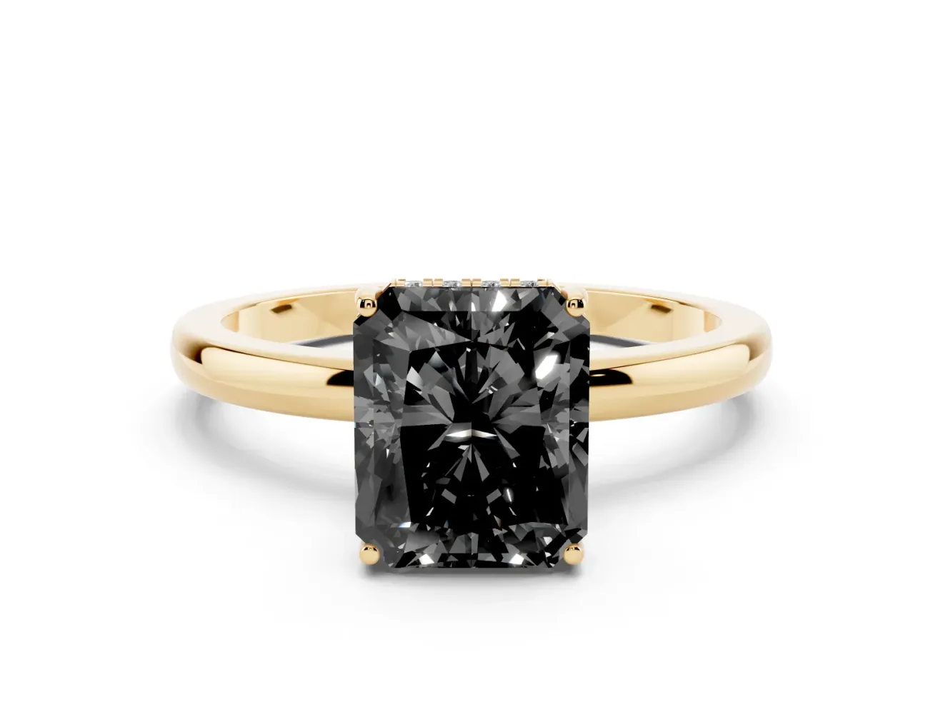 Radiant Cut Hidden Halo Engagement Ring Setting for a Black Center | Thin Band | Yellow Gold