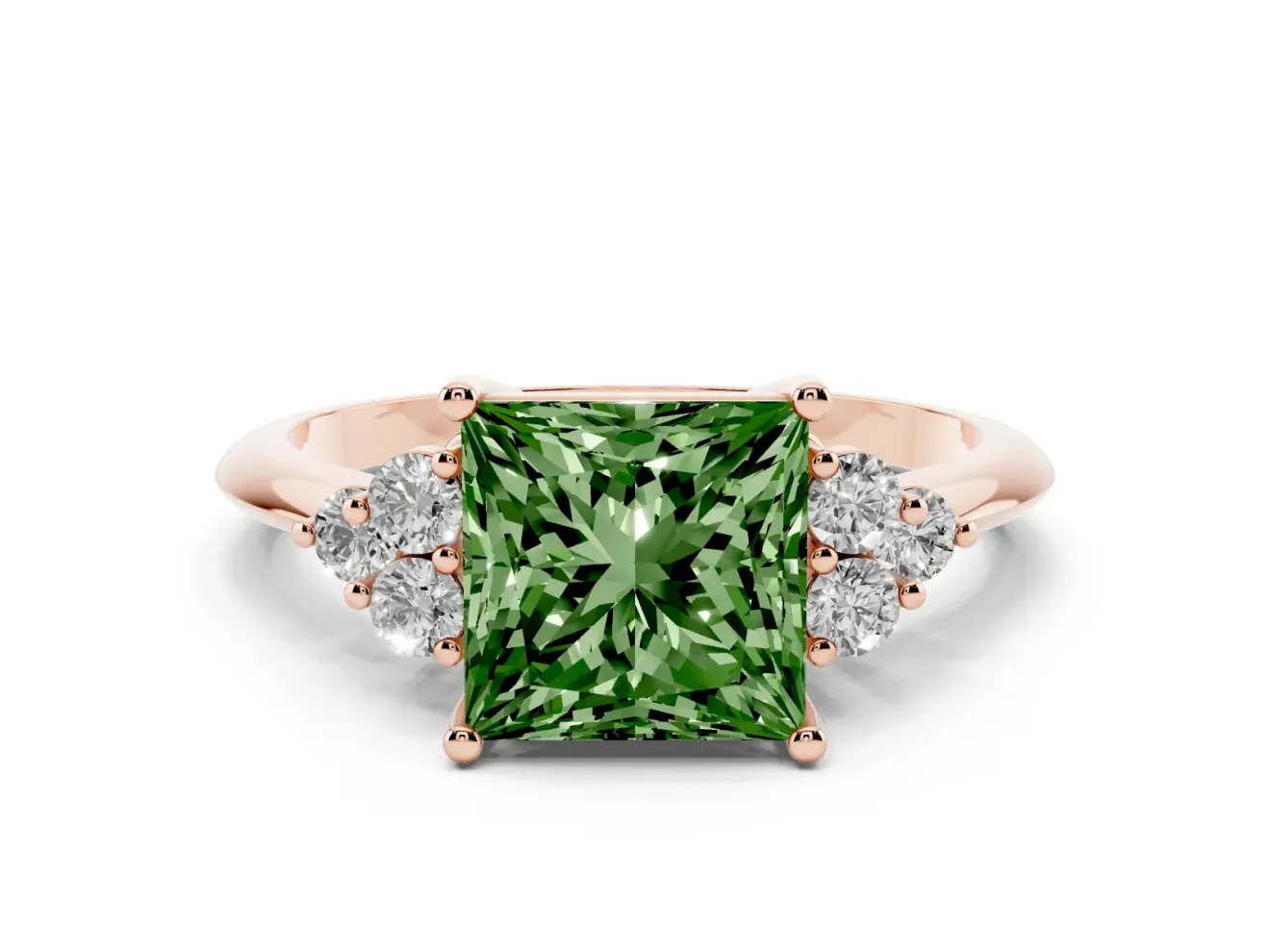Princess Cut Cluster Accent Engagement Ring Setting for a Fancy Green Lab-Grown Diamond | Rose Gold
