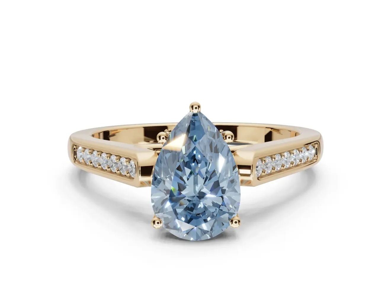 Pear-Shaped Engagement Ring Setting for a Fancy Blue Lab-Grown Diamond | Yellow Gold - Design NV-24597