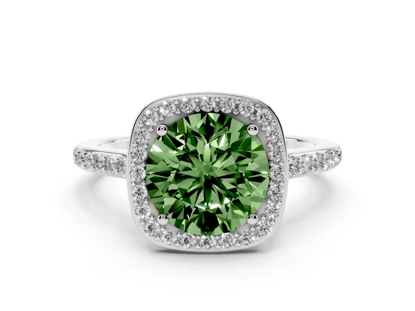 Round Halo Engagement Ring Setting for a Fancy Green Lab-Grown Diamond | Sterling Silver - Design NV-24729