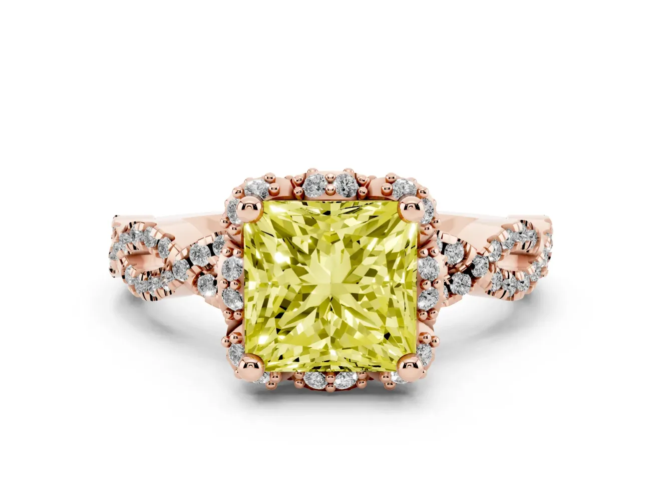 Princess Cut Halo Engagement Ring Setting for a Fancy Yellow Lab-Grown Diamond | Rose Gold - Design NV-24725