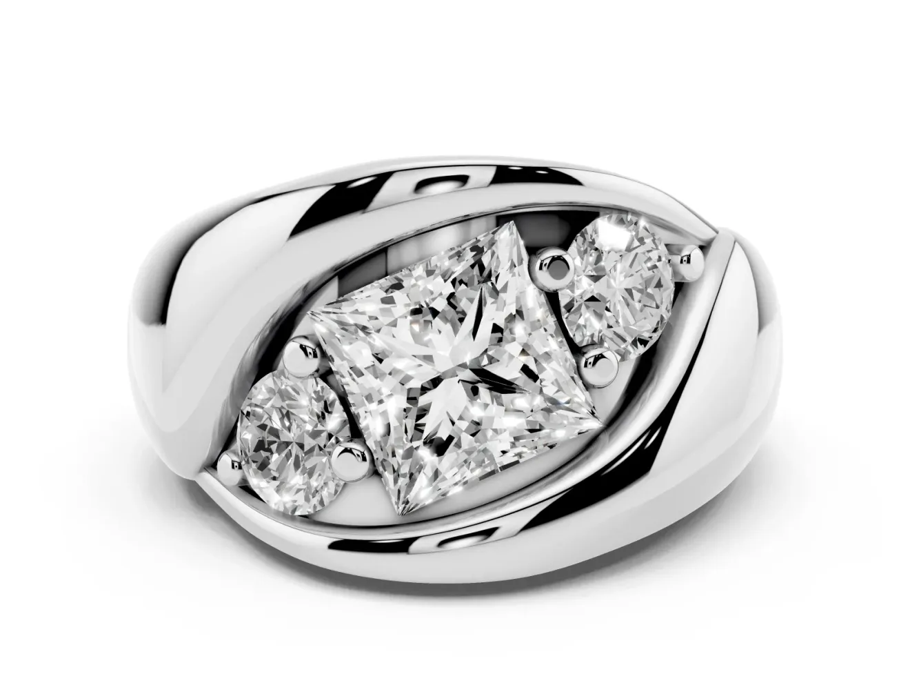 Princess Cut Diamond Channel-Set Crossover Ring Set in White gold