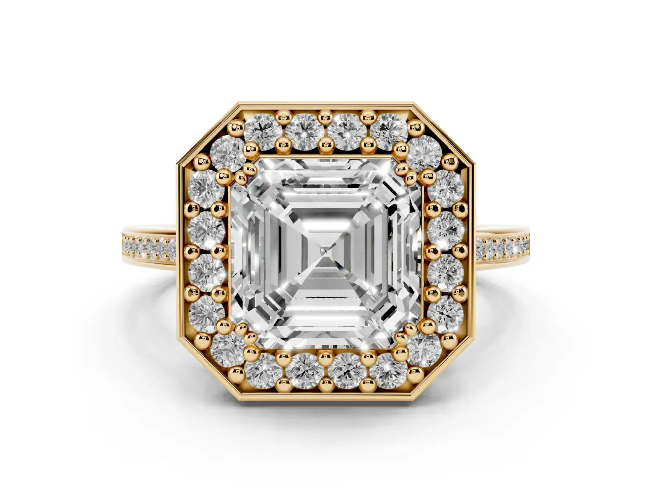 Asscher Cut Halo Engagement Ring Setting | Polished Halo Rim | Yellow Gold
