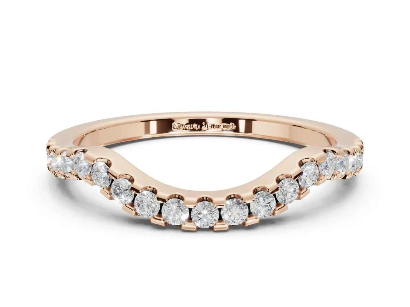 Round Lab-Grown Diamond Pavé Curved Wedding Band | Micro Prong Set | Rose Gold