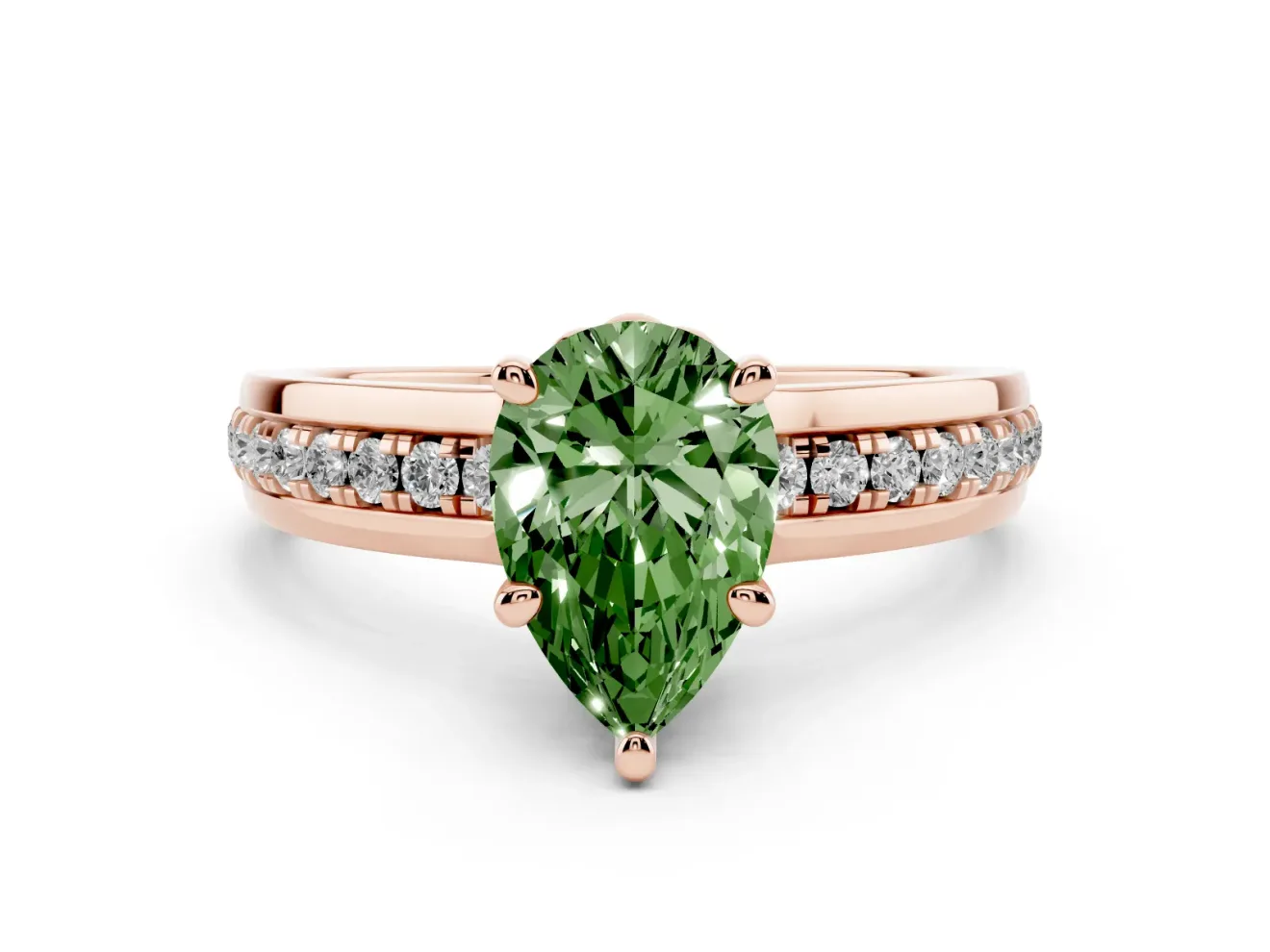 Pear-Shaped Channel Set Engagement Ring Setting for a Fancy Green Lab-Grown Diamond | Rope Collar | Rose Gold