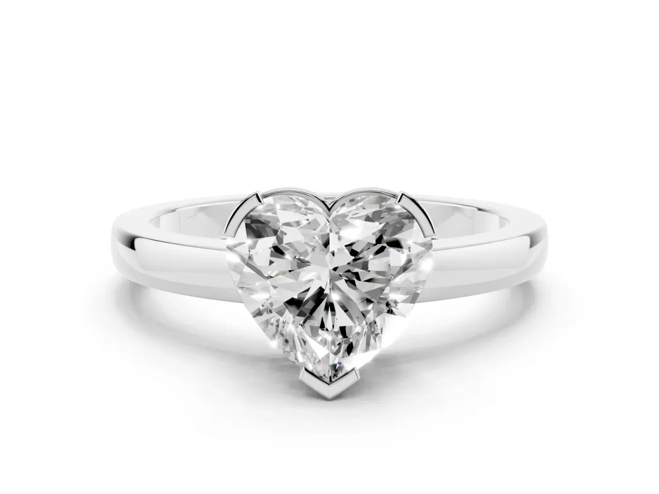 Heart Cut Diamond Solitaire Ring Set in Platinum with Prong Head and Smooth Polished Band