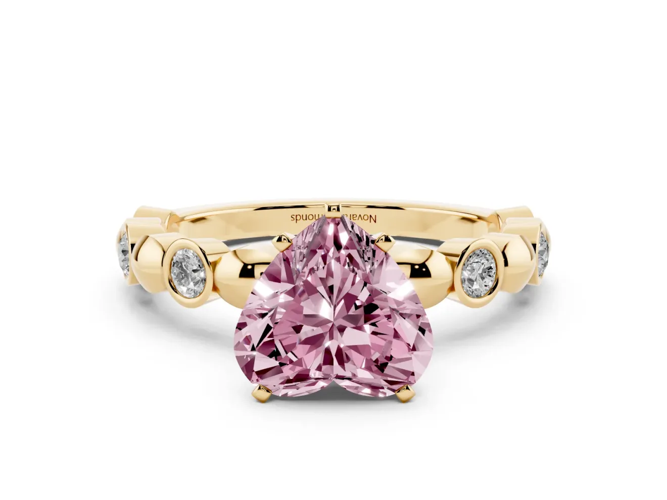 Heart-Shaped Station Engagement Ring Setting for a Fancy Pink Lab-Grown Diamond | Yellow Gold