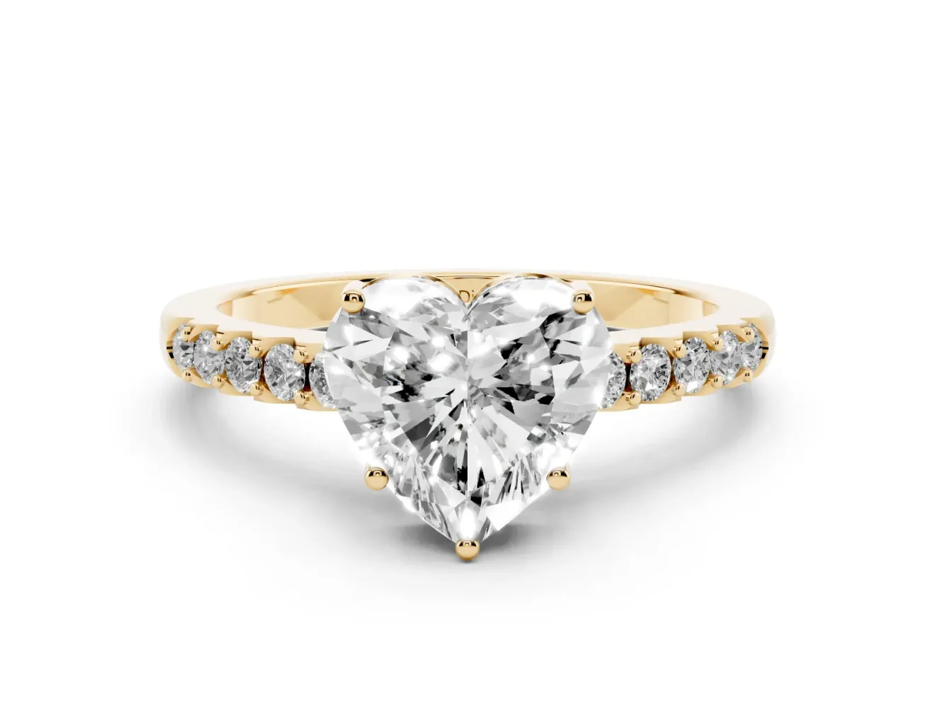 Heart-Shaped Hidden Halo Solitaire Engagement Ring Setting | Shared Prong Band | Yellow Gold