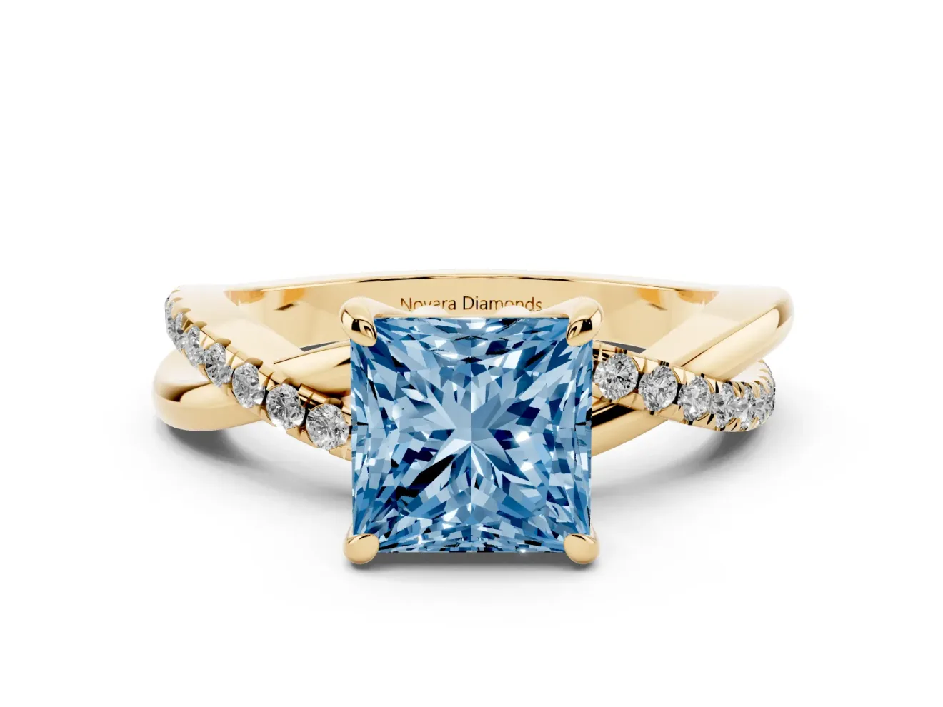 Princess Cut Twist Engagement Ring Setting for a Fancy Blue Lab-Grown Diamond | Yellow Gold