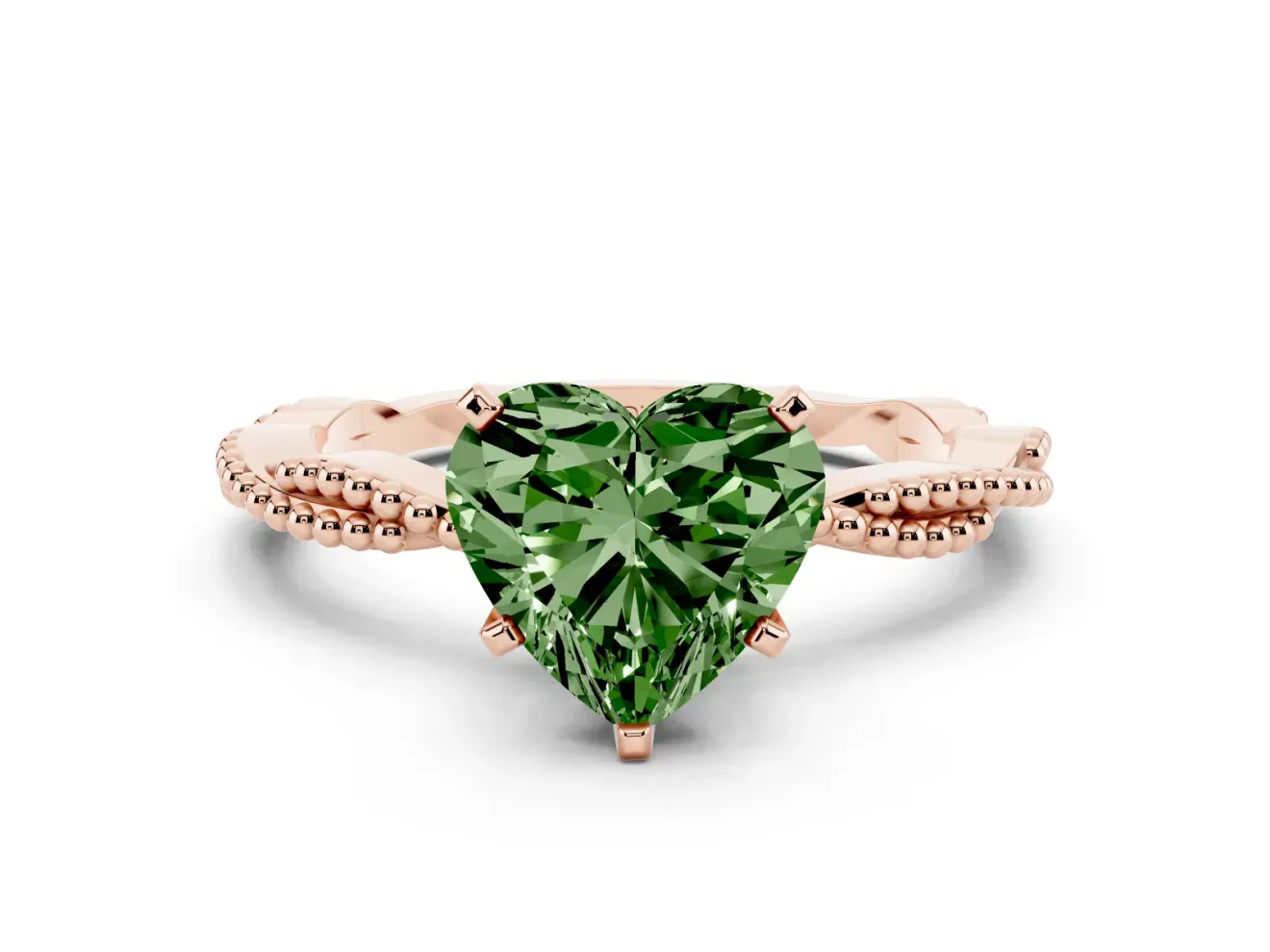 Heart-Shaped Twisted Engagement Ring Setting for a Fancy Green Lab-Grown Diamond | Beaded Twist | Rose Gold