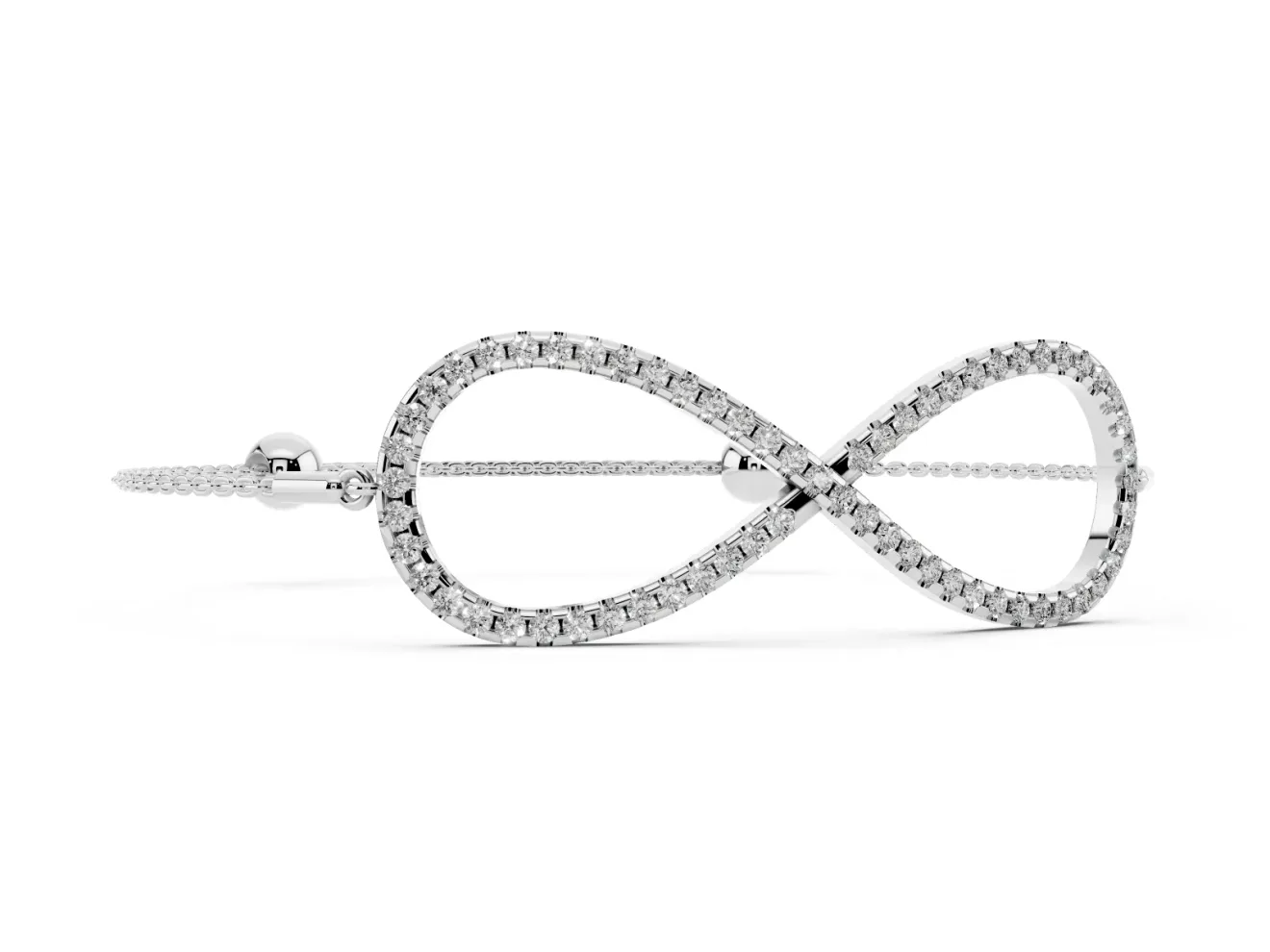 Round Lab-Grown Diamond Pavé Infinity Chain Bracelet | Open Figure Eight | White Gold