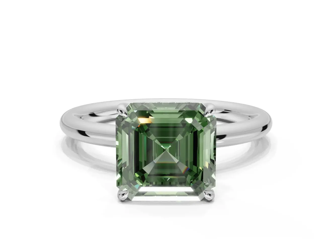Asscher Cut Hidden Halo Ring Setting for a Fancy Green Lab-Grown Diamond | Sterling Silver