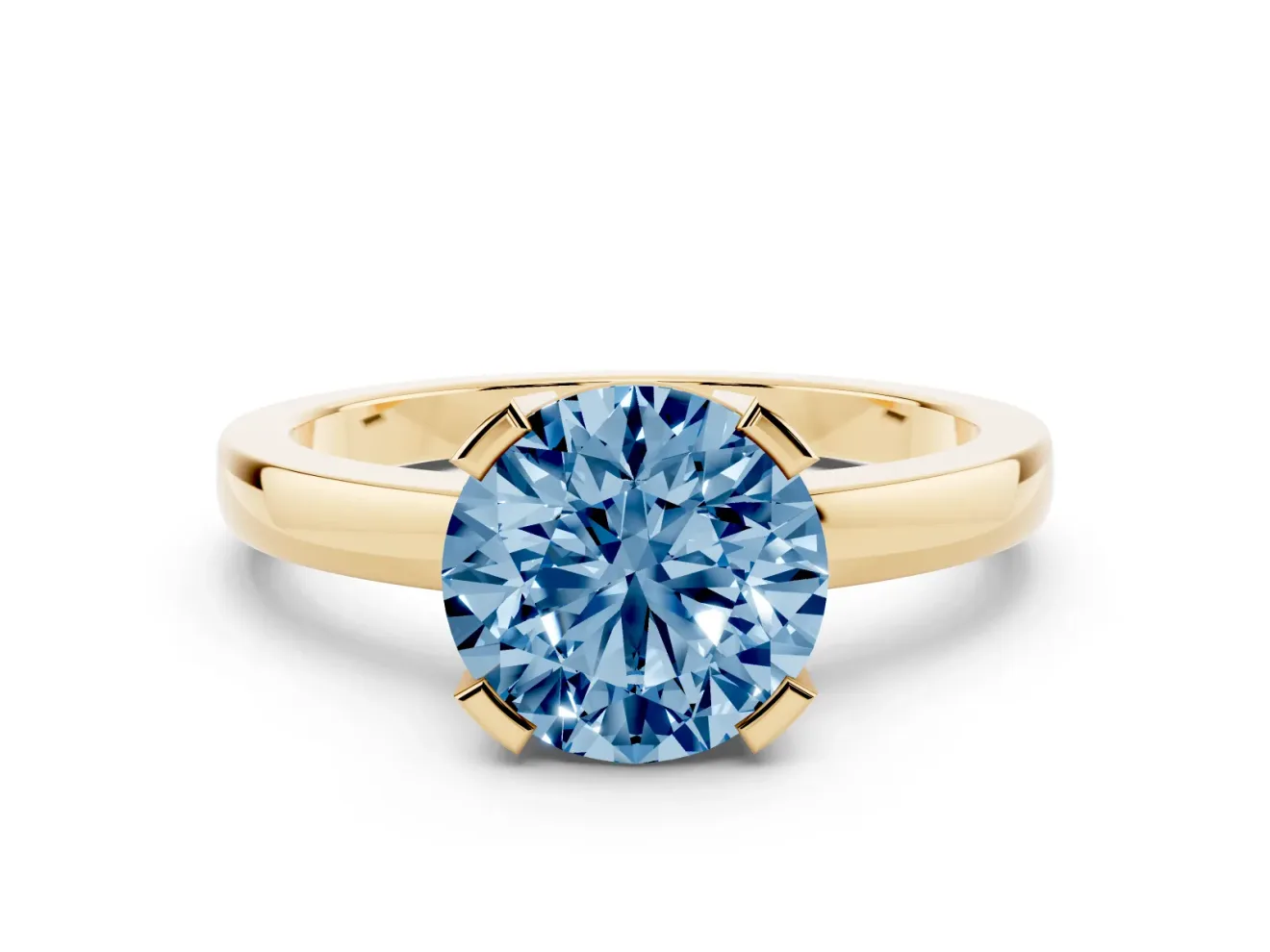 Round Tab Prong Solitaire Engagement Ring Setting for a Fancy Blue Lab-Grown Diamond | Yellow Gold