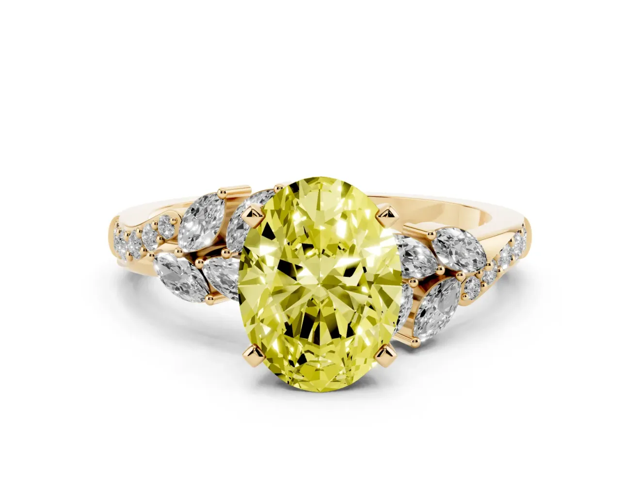 Oval Floral Engagement Ring Setting for a Fancy Yellow Lab-Grown Diamond | Yellow Gold