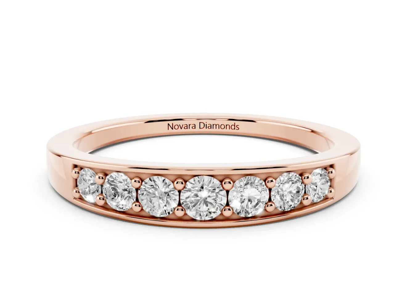 Round Lab-Grown Diamond Graduated Men's Wedding Band | Recessed Bead-Set Row | Rose Gold