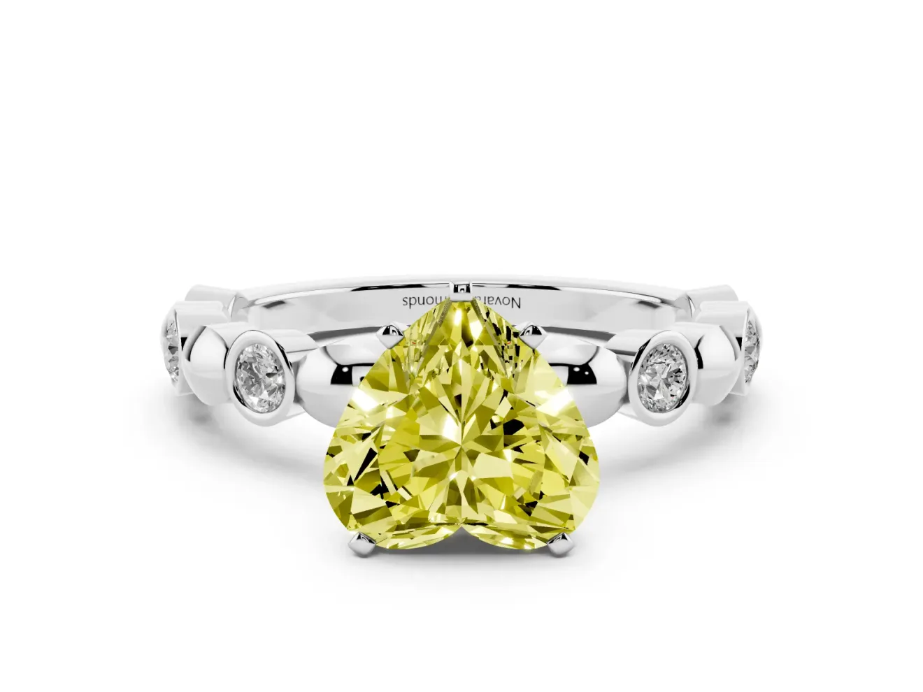 Heart-Shaped Station Engagement Ring Setting for a Fancy Yellow Lab-Grown Diamond | Platinum
