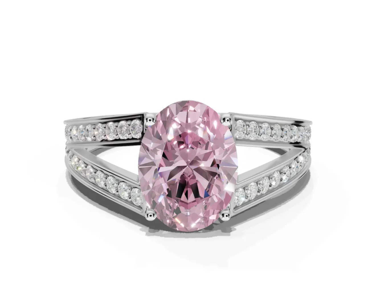 Oval Split Shank Pavé Engagement Ring Setting for a Fancy Pink Lab-Grown Diamond | Platinum