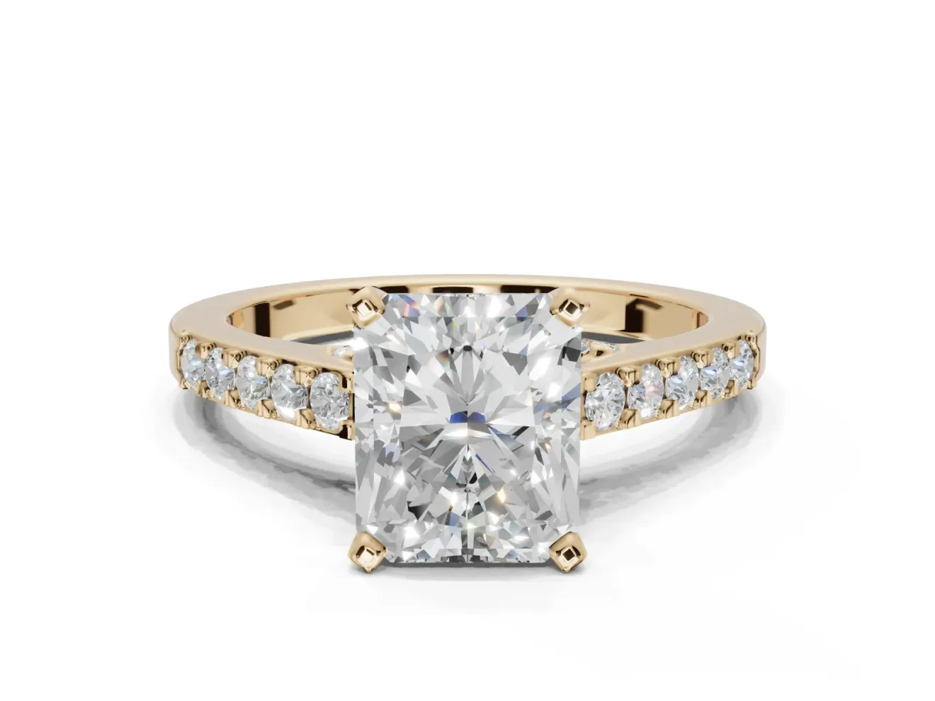 Radiant Cut Pavé Solitaire Engagement Ring Setting | Crossover Gallery | Yellow Gold