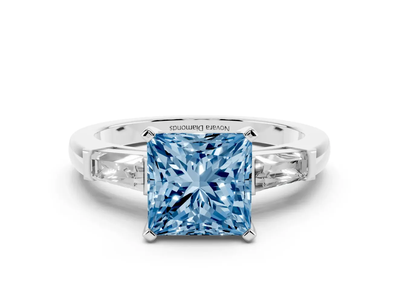 Princess Cut Baguette Engagement Ring Setting for a Fancy Blue Lab-Grown Diamond | Platinum