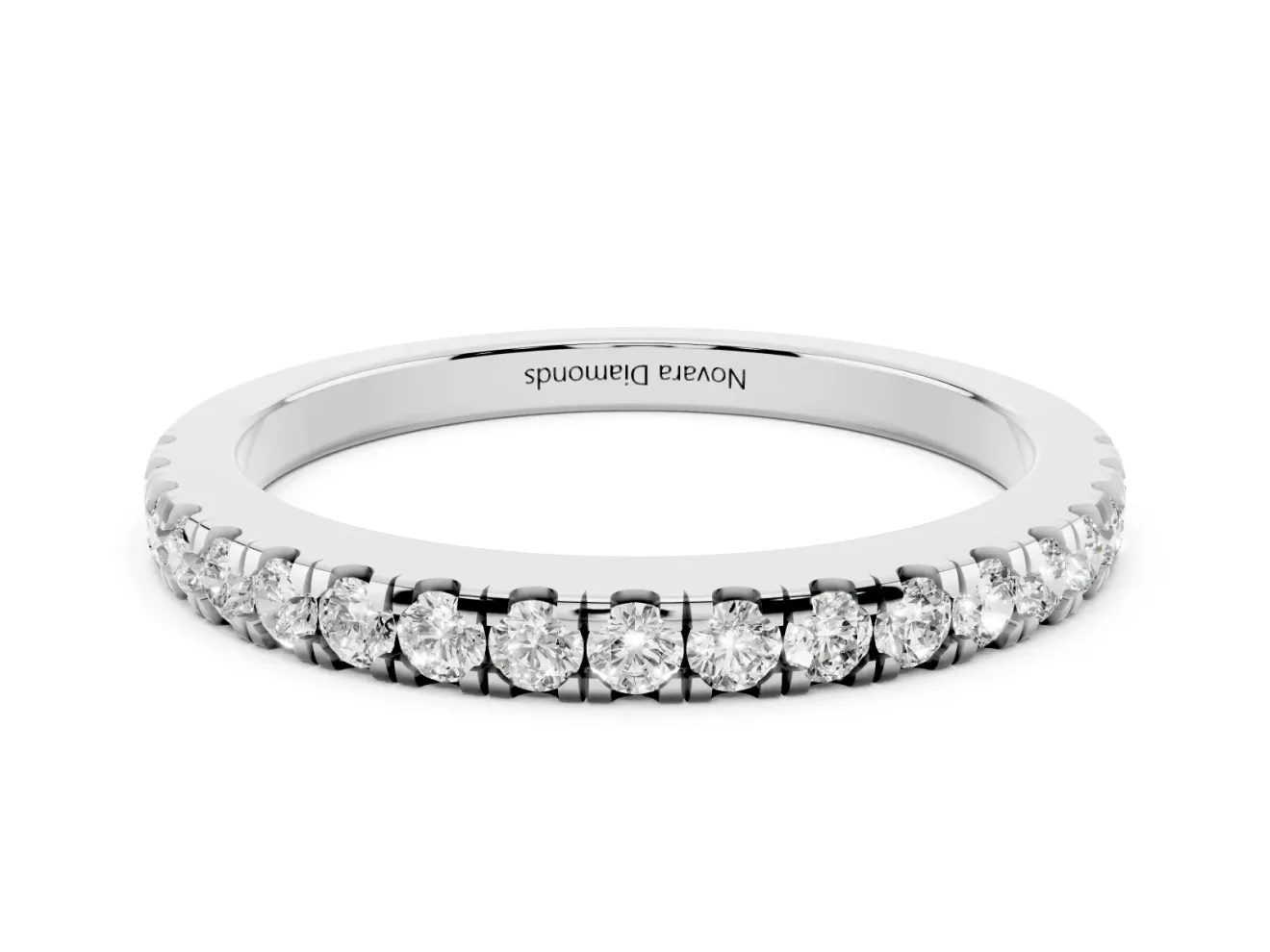 Round Diamond Slender Eternity Band Set in Silver with Pavé U-Prong Setting