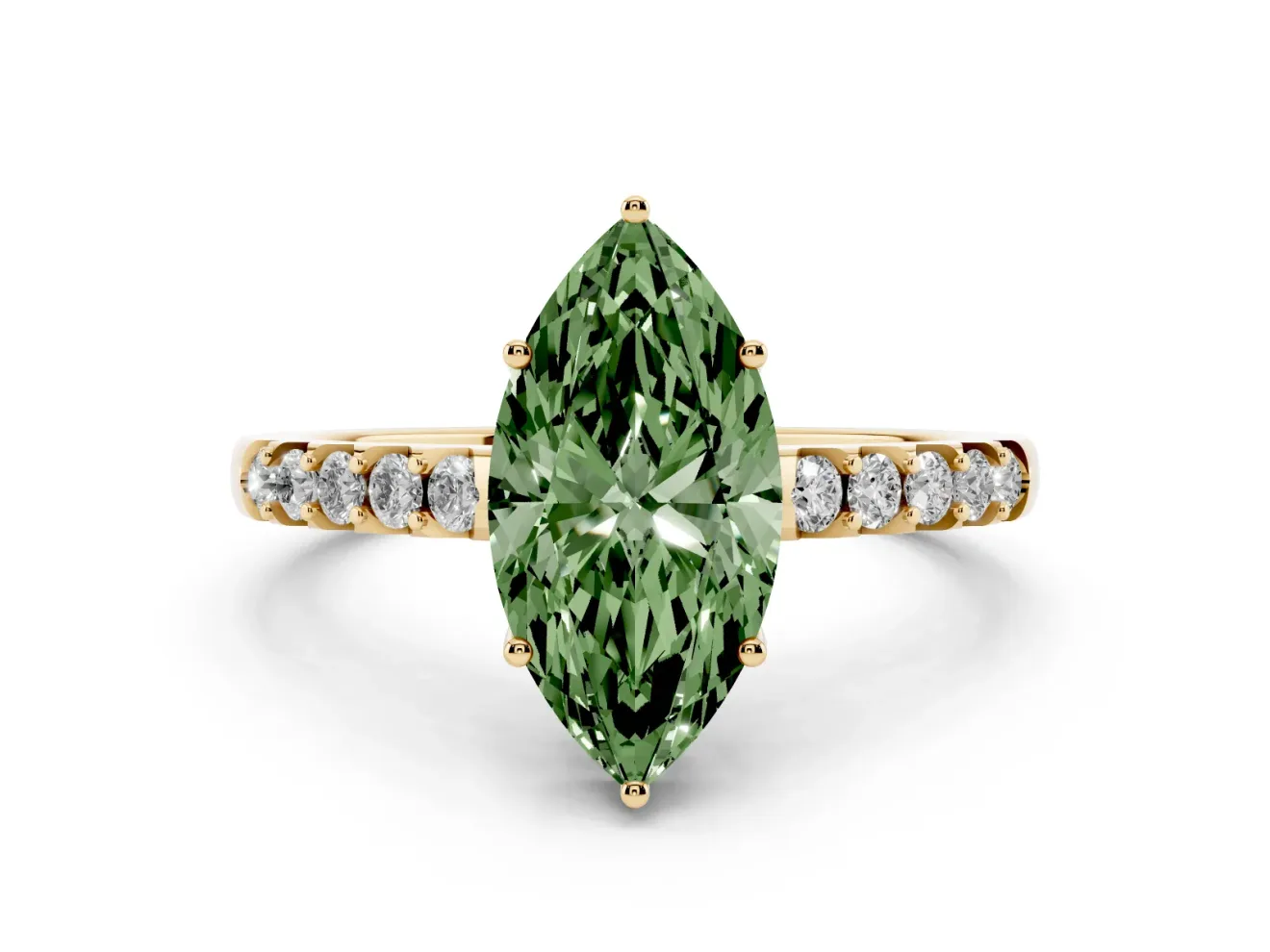 Marquise Engagement Ring Setting for a Fancy Green Lab-Grown Diamond | Yellow Gold - Design NV-24649