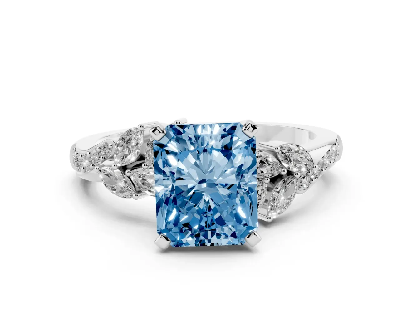 Radiant Cut Floral Engagement Ring Setting for a Fancy Blue Lab-Grown Diamond | Platinum