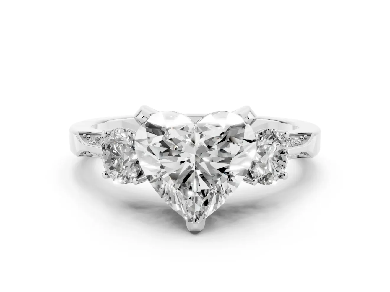 Heart-Shaped Hidden Halo Three Stone Engagement Ring Setting | Pave Gallery | Sterling Silver