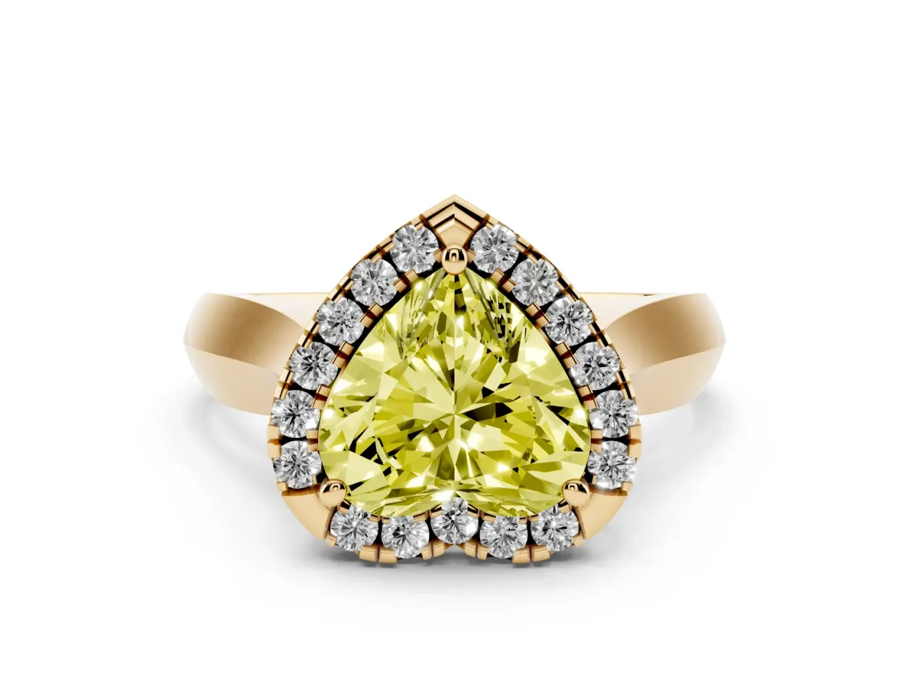 Heart-Shaped Halo Engagement Ring Setting for a Fancy Yellow Lab-Grown Diamond | Square Profile Band | Yellow Gold