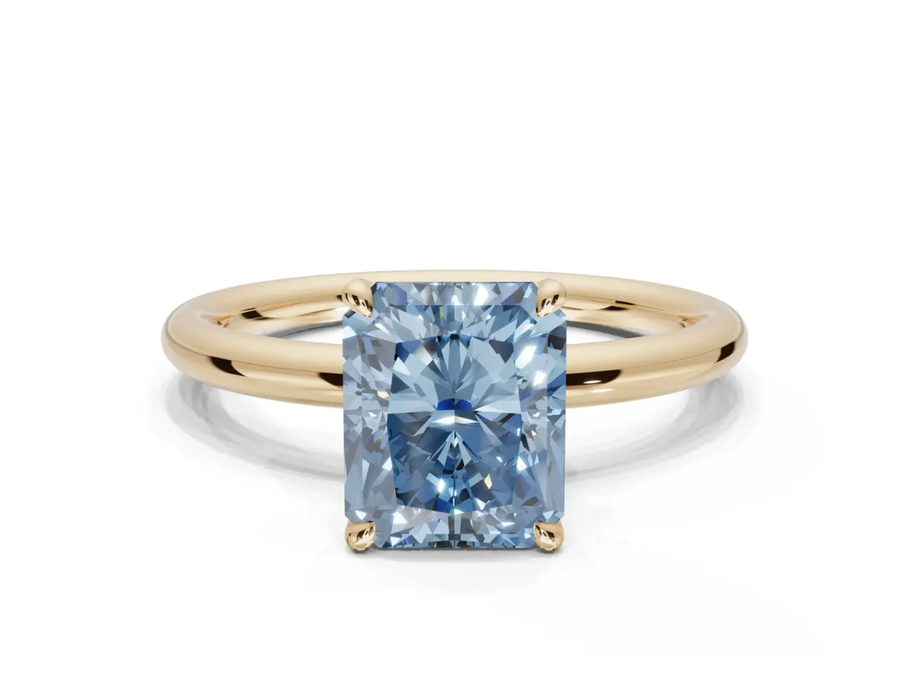 Radiant Cut Hidden Halo Ring Setting for a Fancy Blue Lab-Grown Diamond | Yellow Gold