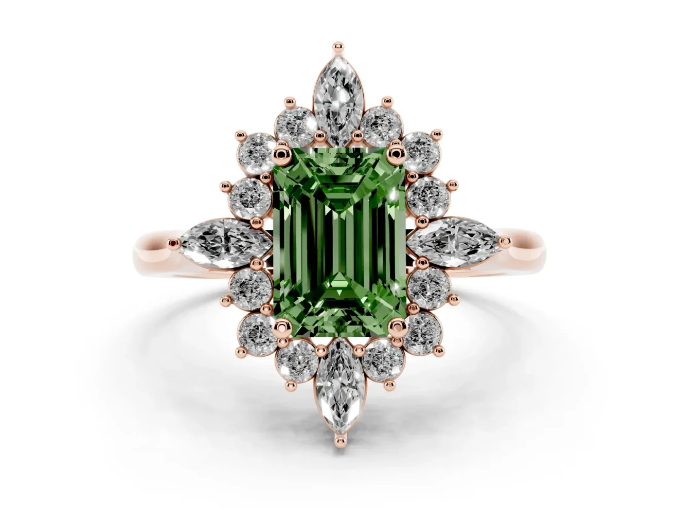 Emerald Cut Engagement Ring Setting for a Fancy Green Lab-Grown Diamond | Rose Gold - Design NV-24790