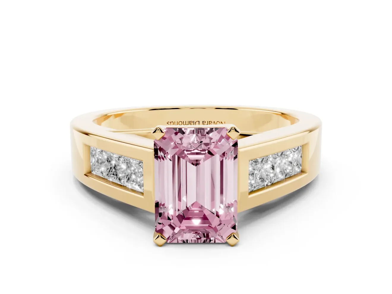 Emerald Cut Channel-Set Engagement Ring Setting for a Fancy Pink Lab-Grown Diamond | Yellow Gold