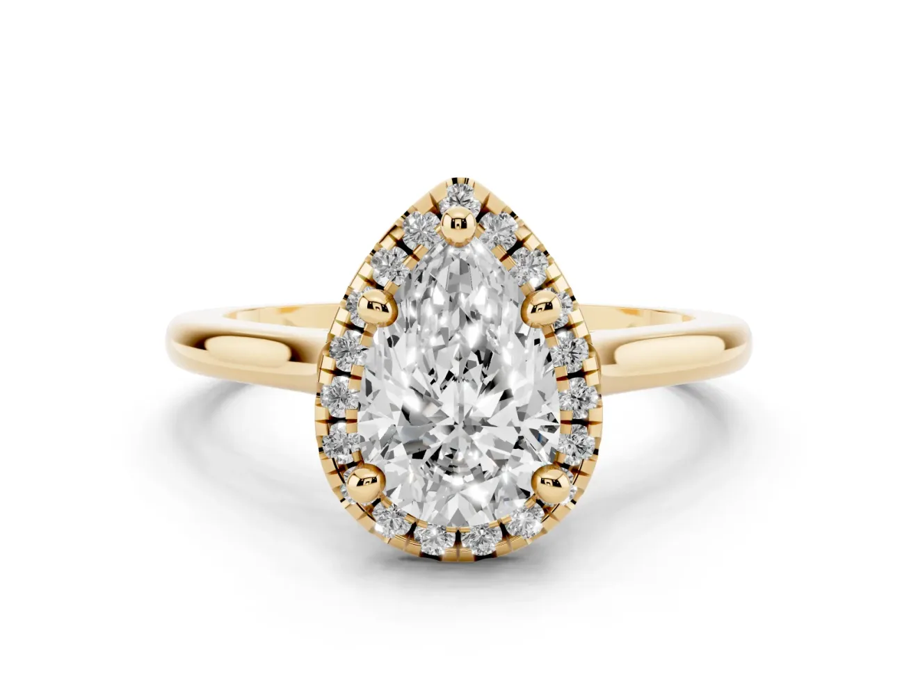 Pear-Shaped Halo Engagement Ring Setting | Plain Polished Band | Yellow Gold