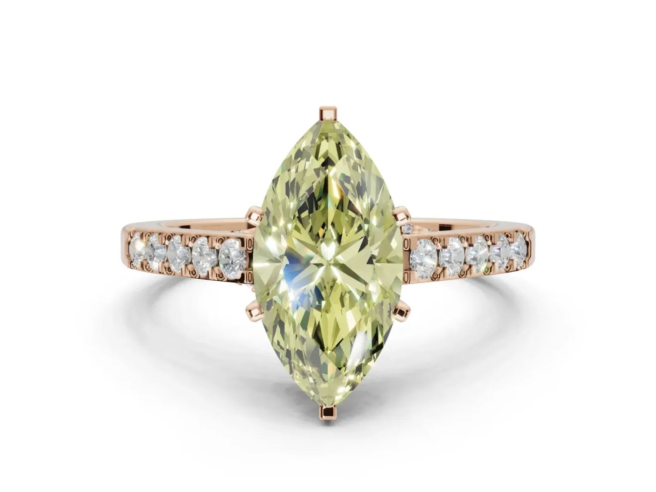 Marquise Pavé Solitaire Engagement Ring Setting for a Fancy Yellow Lab-Grown Diamond | Crossover Gallery | Rose Gold