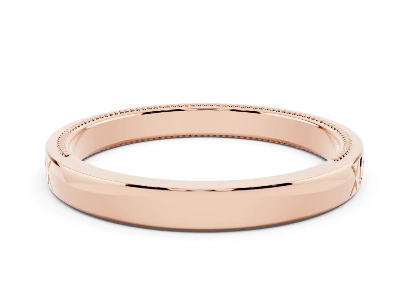 Engraved Milgrain Band Set in Rose gold with Vintage-Inspired Pattern