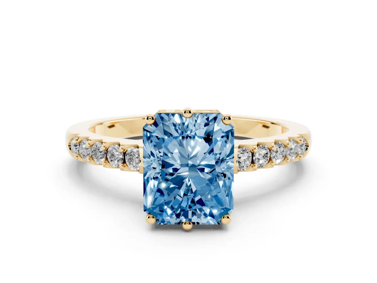 Radiant Cut Engagement Ring Setting for a Fancy Blue Lab-Grown Diamond | Yellow Gold - Design NV-24649