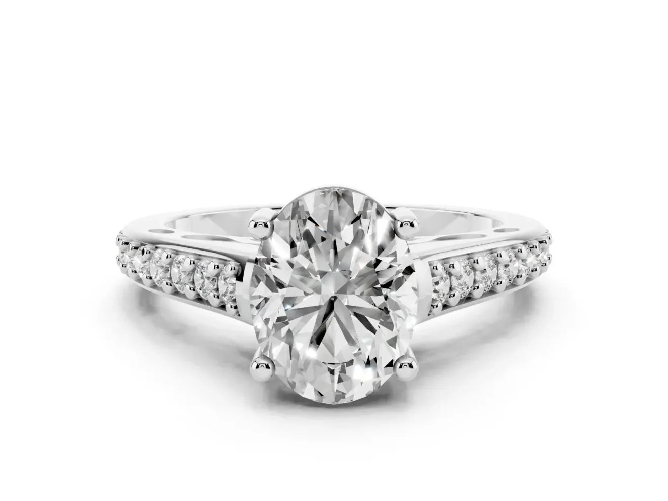 Oval Graduated Pave Cathedral Solitaire Engagement Ring Setting | Scroll Cut-Outs | Platinum