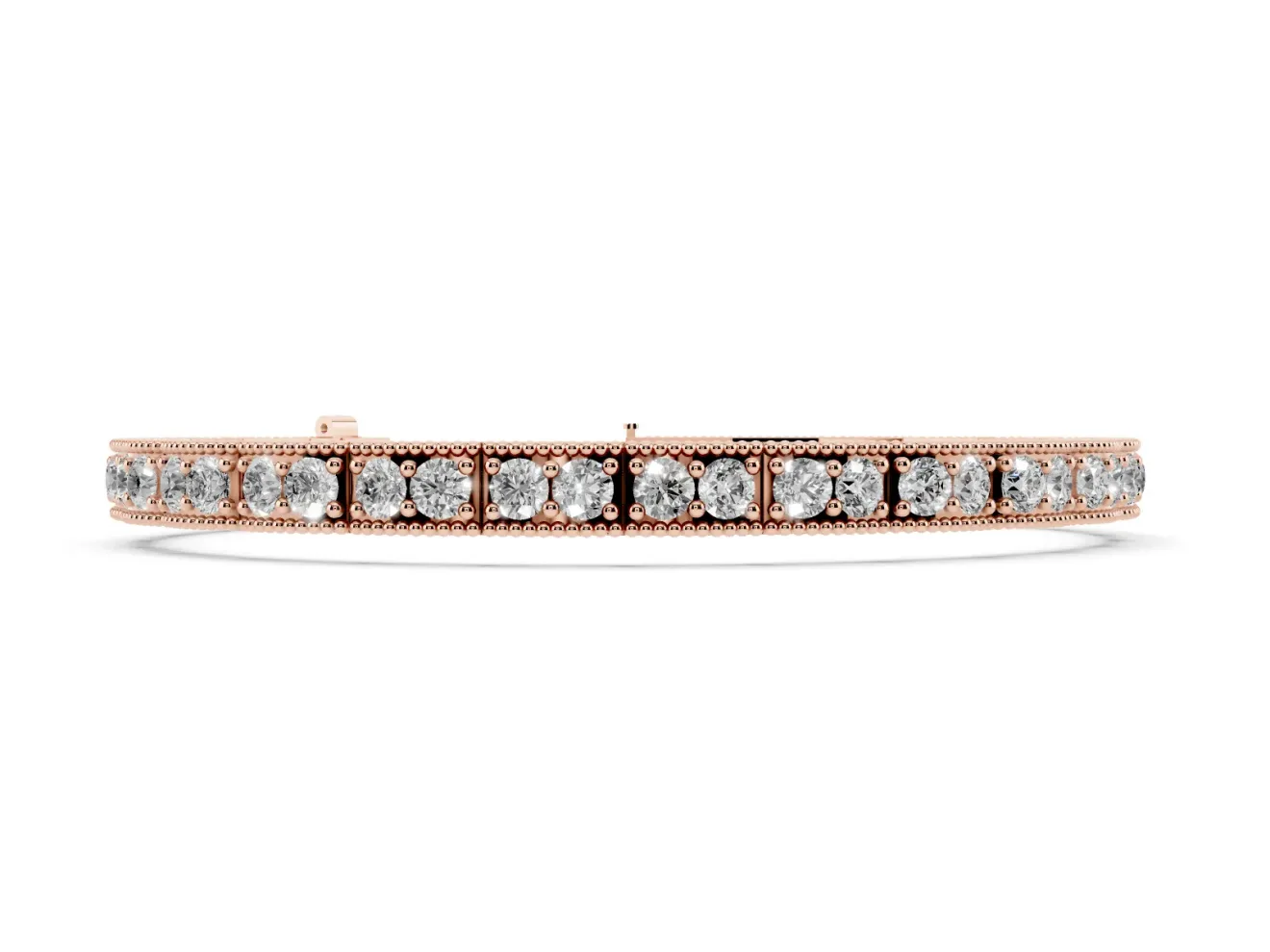 Round Lab-Grown Diamond Vintage Milgrain Tennis Bracelet | Paired Stones | Rose Gold