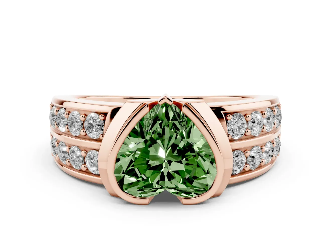 Heart-Shaped Half Bezel Engagement Ring Setting for a Fancy Green Lab-Grown Diamond | Channel Band | Rose Gold