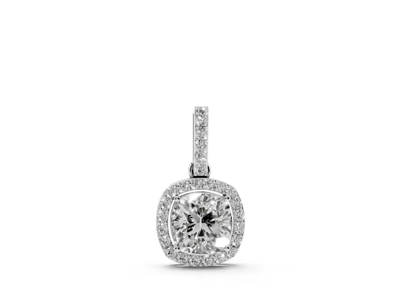 Cushion Cut Lab-Grown Diamond Halo Pendant Necklace | Pavé Bail | Sterling Silver