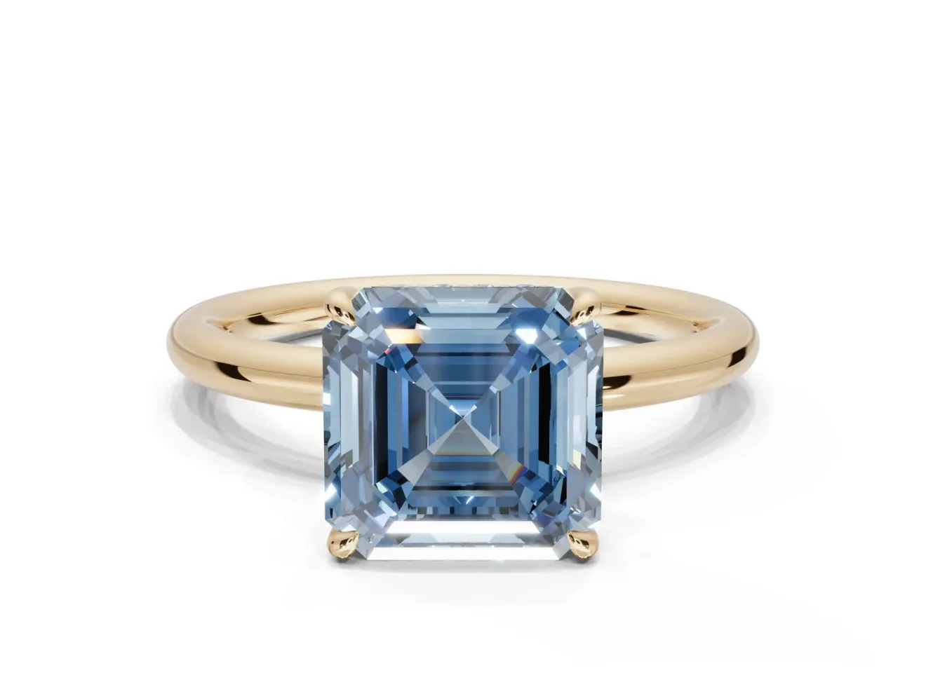 Asscher Cut Hidden Halo Ring Setting for a Fancy Blue Lab-Grown Diamond | Yellow Gold