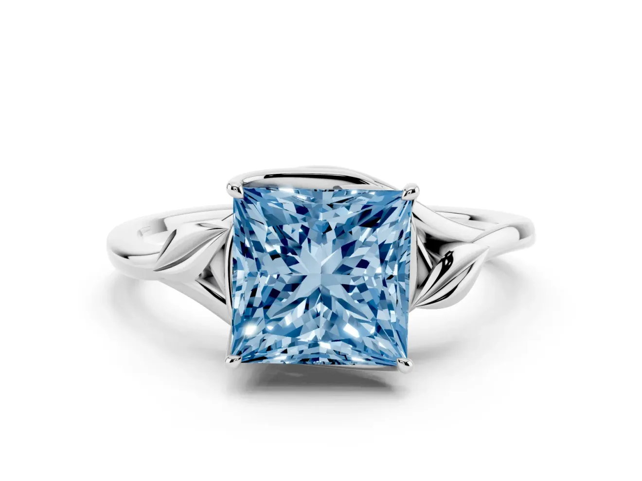 Princess Cut Leaf Bypass Solitaire Engagement Ring Setting for a Fancy Blue Lab-Grown Diamond | Sterling Silver