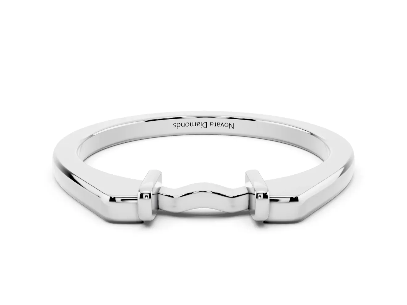 Notched Contour Wedding Band | Squared Collars and Wavy Bridge | White Gold