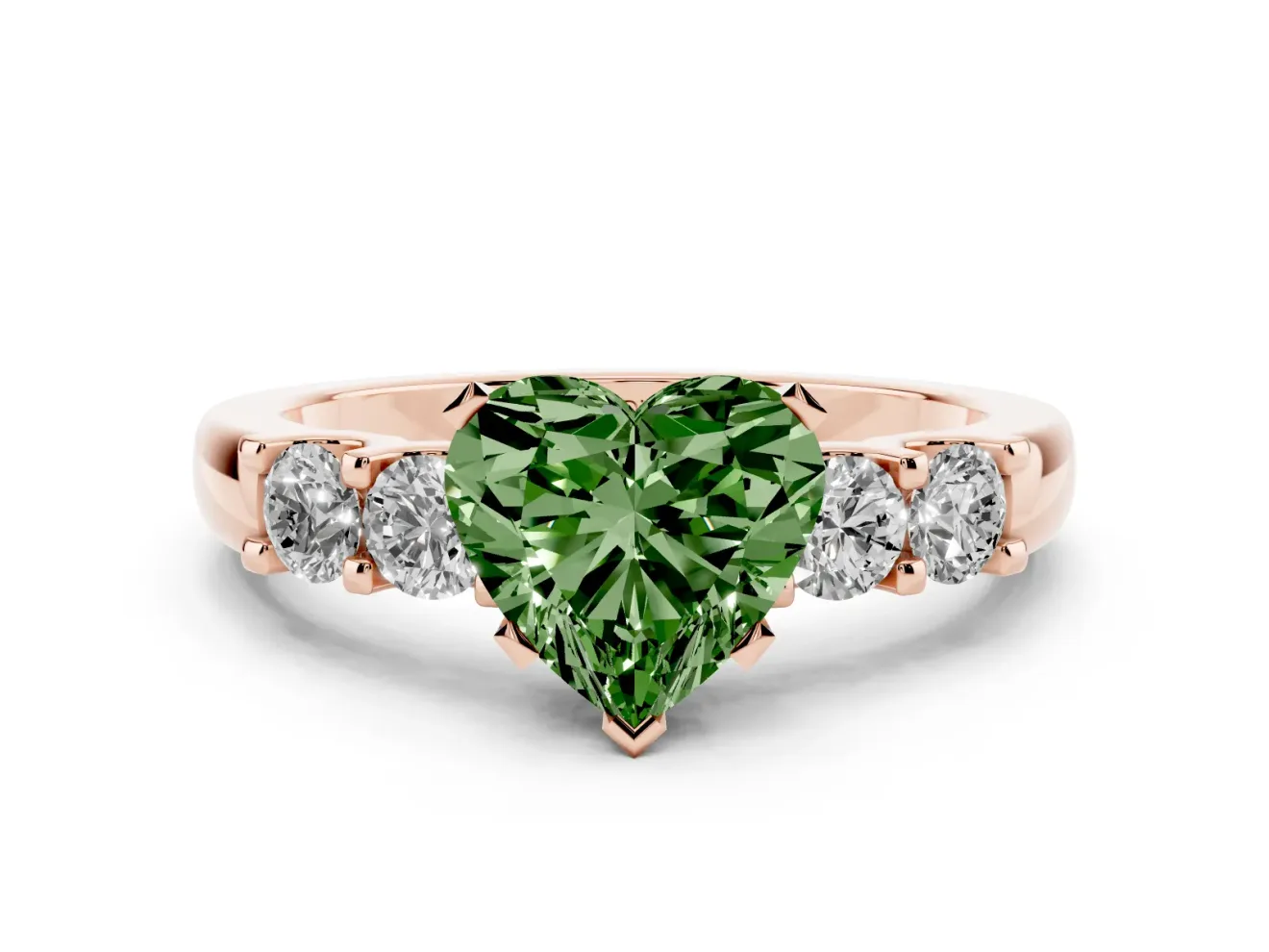 Heart-Shaped Five Stone Engagement Ring Setting for a Fancy Green Lab-Grown Diamond | Rose Gold