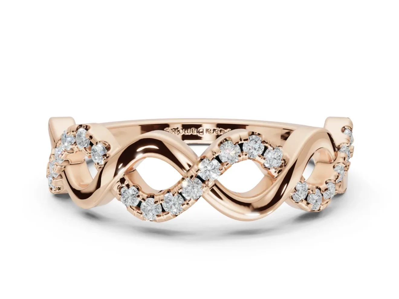 Round Lab-Grown Diamond Infinity Twist Wedding Band | Pavé and Polished | Rose Gold