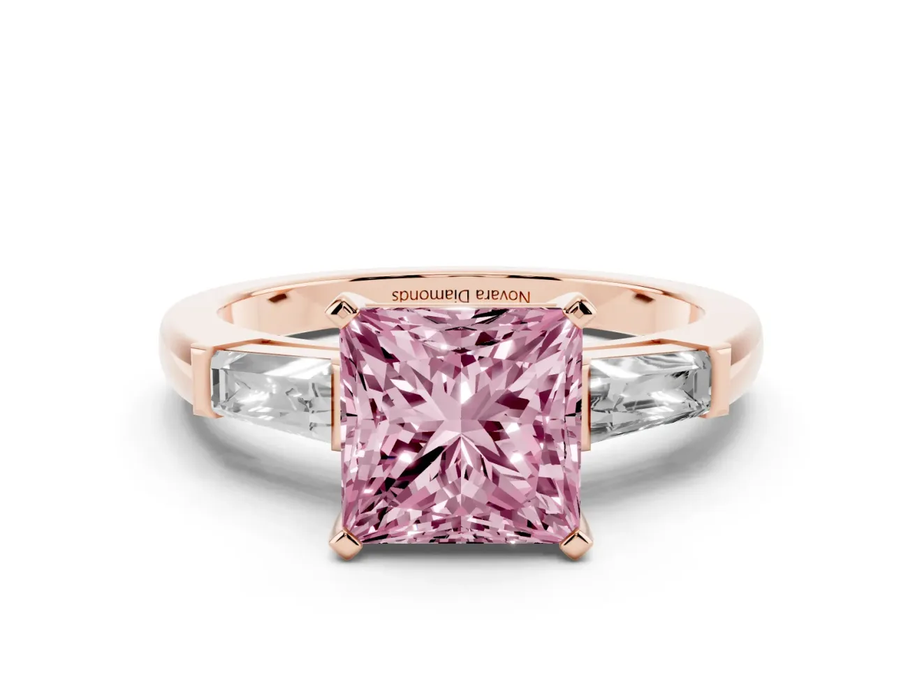 Princess Cut Baguette Engagement Ring Setting for a Fancy Pink Lab-Grown Diamond | Rose Gold